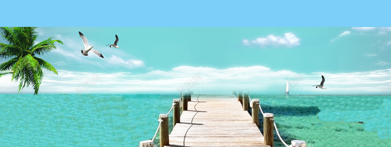 面朝大海春暖花开psd_88icon https://88icon.com 大海 摄影 木桥 椰树 海报banner 海鸥 清凉 风景