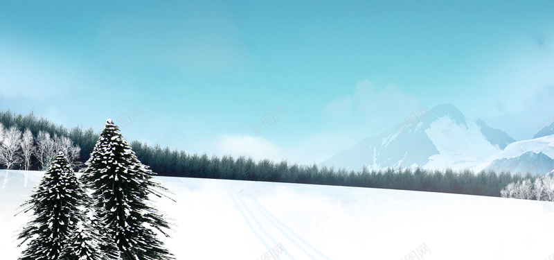 全屏海报背景psd设计背景_88icon https://88icon.com 冬季背景 摄影 松树 海报banner 蓝色背景 雪山 风景