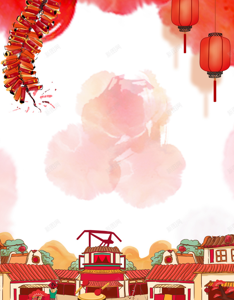 2018中国风红色水墨风春节通用海报psd设计背景_88icon https://88icon.com 2018 儿童 元宵节 房子 春节 灯笼 狗年 狗年吉祥 舞狮 鞭炮