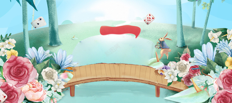 美妆节文艺手绘桥木质花朵蓝bannerpsd设计背景_88icon https://88icon.com 化妆 化妆品 女生 小清新 广告 手绘 文艺 桥 简约 素材 纹理 美妆 美妆节 背景 花朵 设计