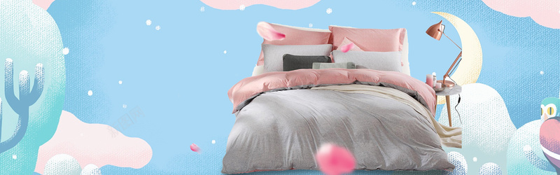 床上用品小清新蓝色手绘bannerpsd设计背景_88icon https://88icon.com 四件套 家居 家纺 家纺banner 家纺四件套 床上用品 淘宝家纺 淘宝家纺海报四件套 黑色