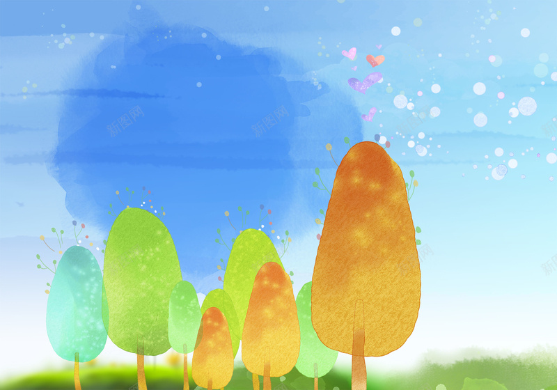 清新手绘树林童话背景psd设计背景_88icon https://88icon.com 少儿 彩色 手绘 春游 树林 梦想 植树节 清新 温馨 环保 童书 童话 自然 草地 蓝天