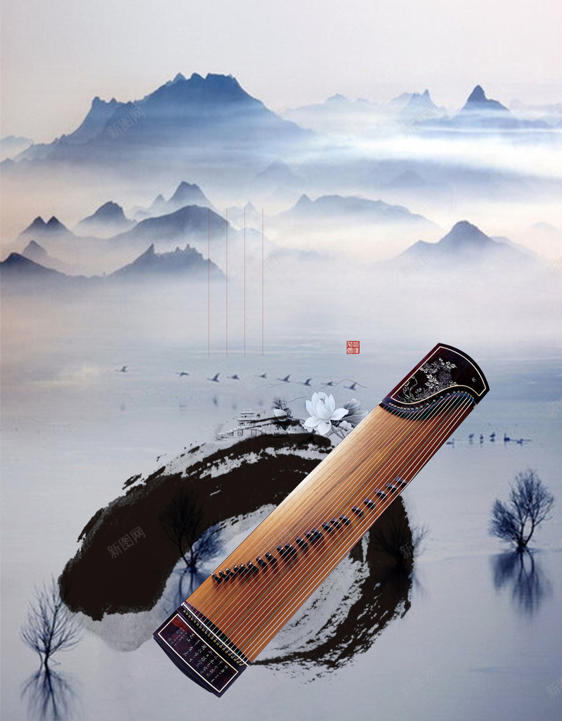 古风古筝背景psd设计背景_88icon https://88icon.com 中国风 古筝 大气 招生 教育 海报 矢量 背景 音乐