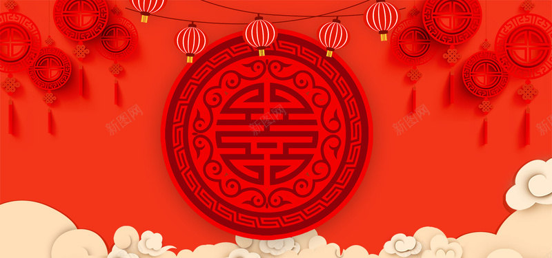 2018狗年旺旺海报psd设计背景_88icon https://88icon.com 中国风 元旦 农历新年 喜庆 如意吉祥 恭贺新禧 新年 新春大吉 祥云 福坠 红灯笼 红色背景