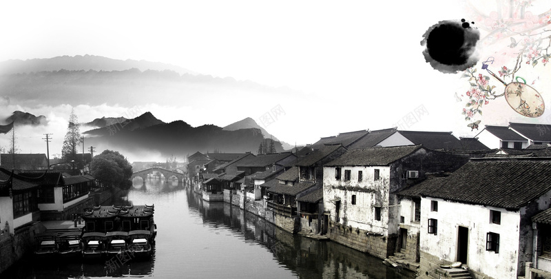 中国风建筑景观广告背景图psd设计背景_88icon https://88icon.com 中国风 小桥流水人家 建筑 温暖