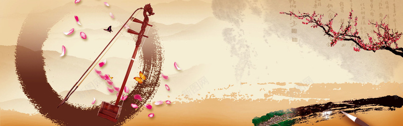 中国风水墨二胡背景jpg设计背景_88icon https://88icon.com 中国风 二胡 桃花 水墨 海报banner 花瓣