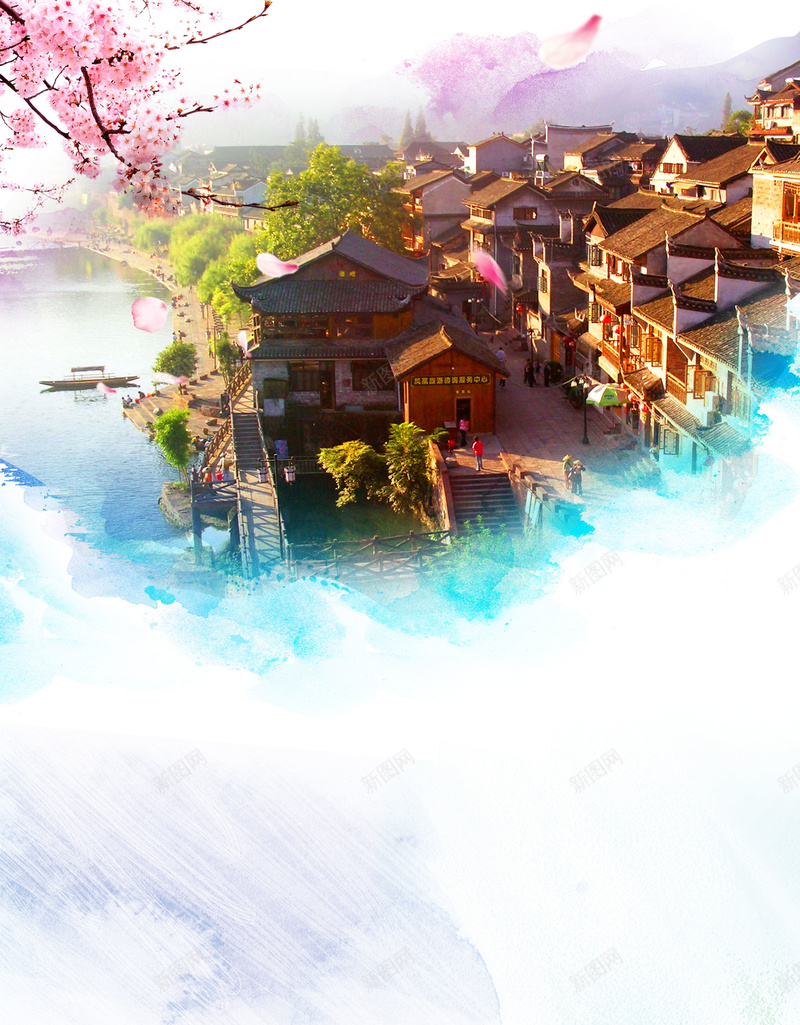 唯美中国风古镇旅游海报背景psdpsd设计背景_88icon https://88icon.com psd 中国风 云海 凤凰古镇 古城 古镇旅游 唯美 旅游 桃花 海报背景