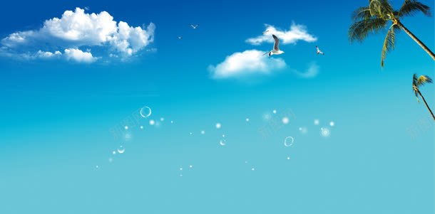 蓝色海滩椰子树宽屏jpg设计背景_88icon https://88icon.com 椰子树 海滩 蓝色
