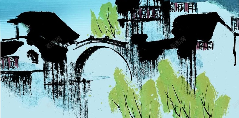 中国风墨画春分蓝色H5背景jpg_88icon https://88icon.com 中国风 墨画 春分PSD分层H5背景素材 蓝色H5背景素材