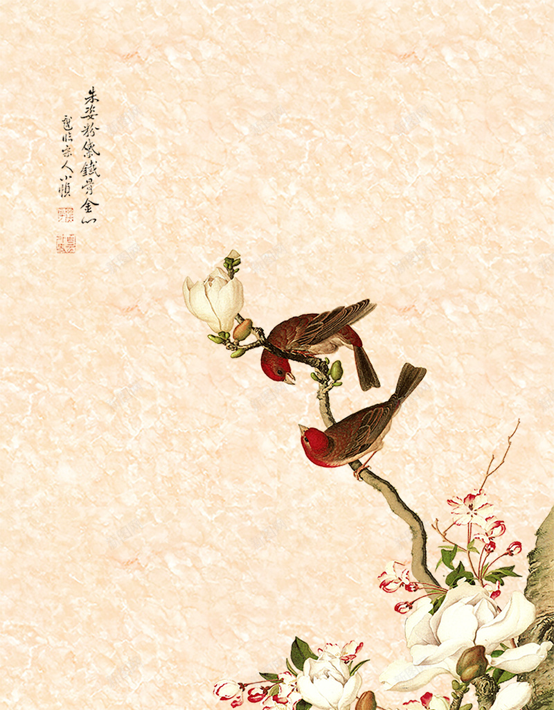 中国风手绘工笔画花鸟海报背景psdpsd设计背景_88icon https://88icon.com psd 中国风 中式背景 工笔画 手绘 海报背景 花卉 花鸟 质感背景