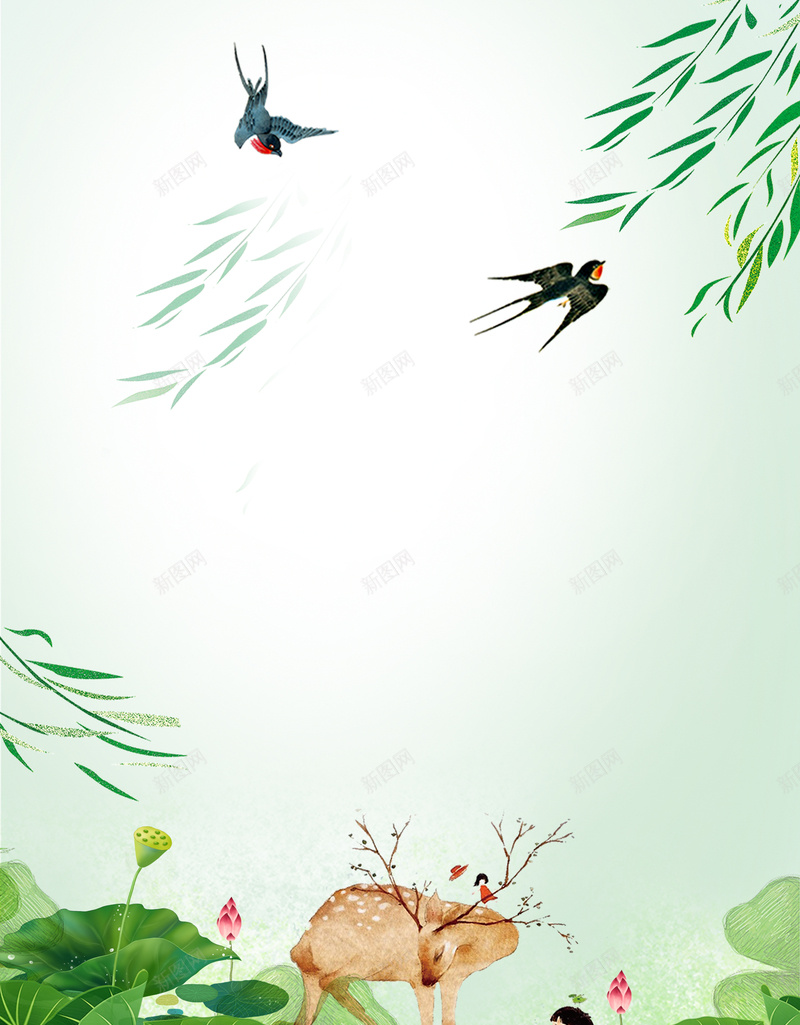 2018年绿色卡通春季海报psd设计背景_88icon https://88icon.com 中国文化 二十四节气海报 叶子 手绘 新品上市 春天 春季 春季上新 燕子 立春