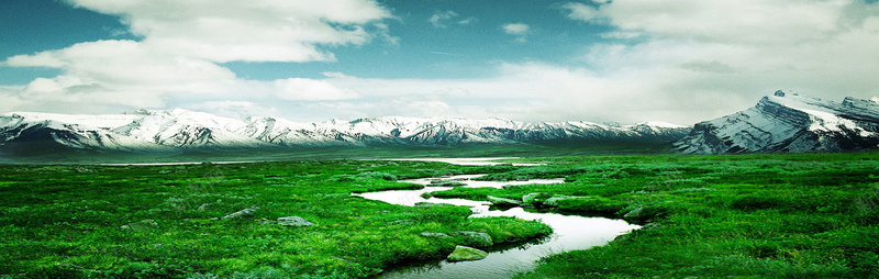 白云绿色草原河流雪山jpg_88icon https://88icon.com 摄影 河流 海报banner 白云 绿色 草原 雪山 风景