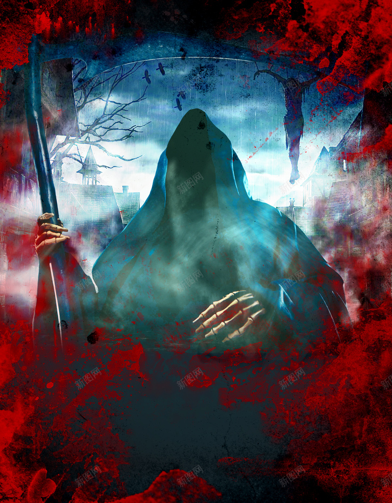 炫酷死神海报背景psd设计背景_88icon https://88icon.com psd 万圣节海报 化妆舞会 南瓜灯 圆月 宣传单 灵魂 狂欢节 背景 蝙蝠 骷髅头 鬼神 黑色