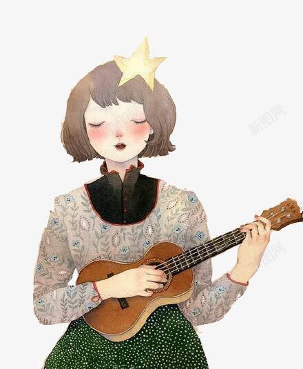 优雅的弹尤克里里的女孩png免抠素材_88icon https://88icon.com 优雅 女孩 女孩优雅 手绘 漫画女