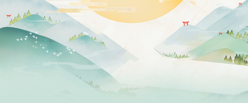 中国风水彩中秋bannerjpg设计背景_88icon https://88icon.com banner 中国风 中秋节 卡通 小清新 水墨 水彩 祥云 远山