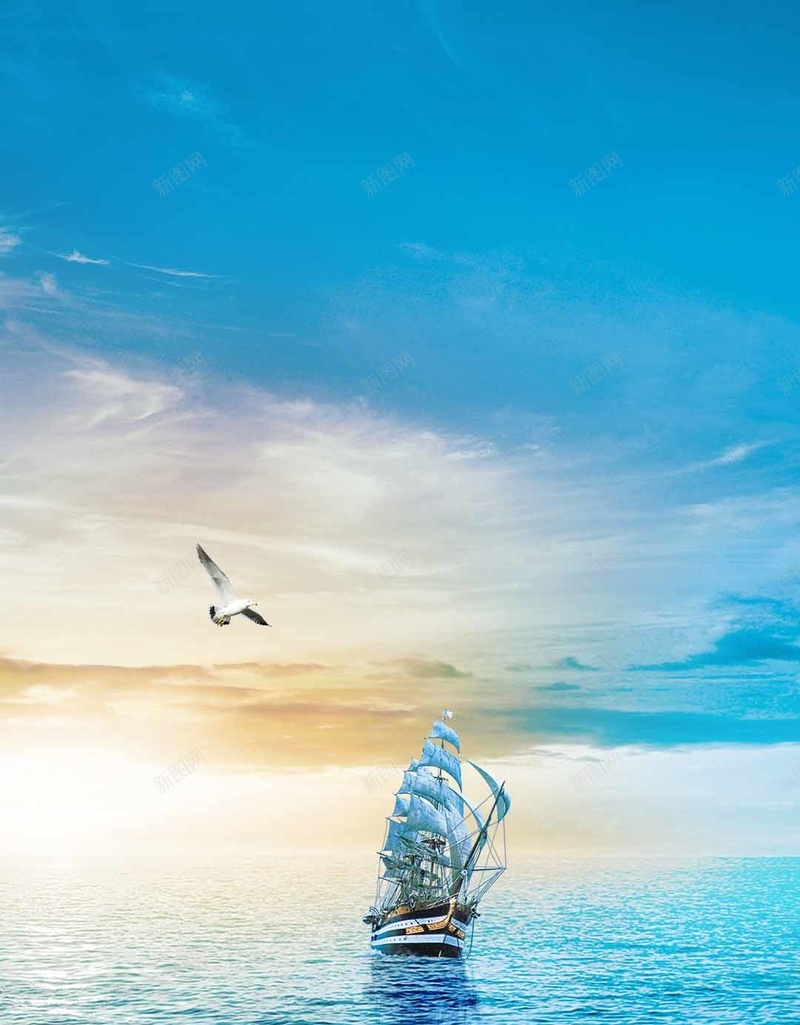 蓝色湖面帆船海鸥风景H5背景psd_88icon https://88icon.com H5 帆船 摄影 海鸥 湖面 蓝色 风景