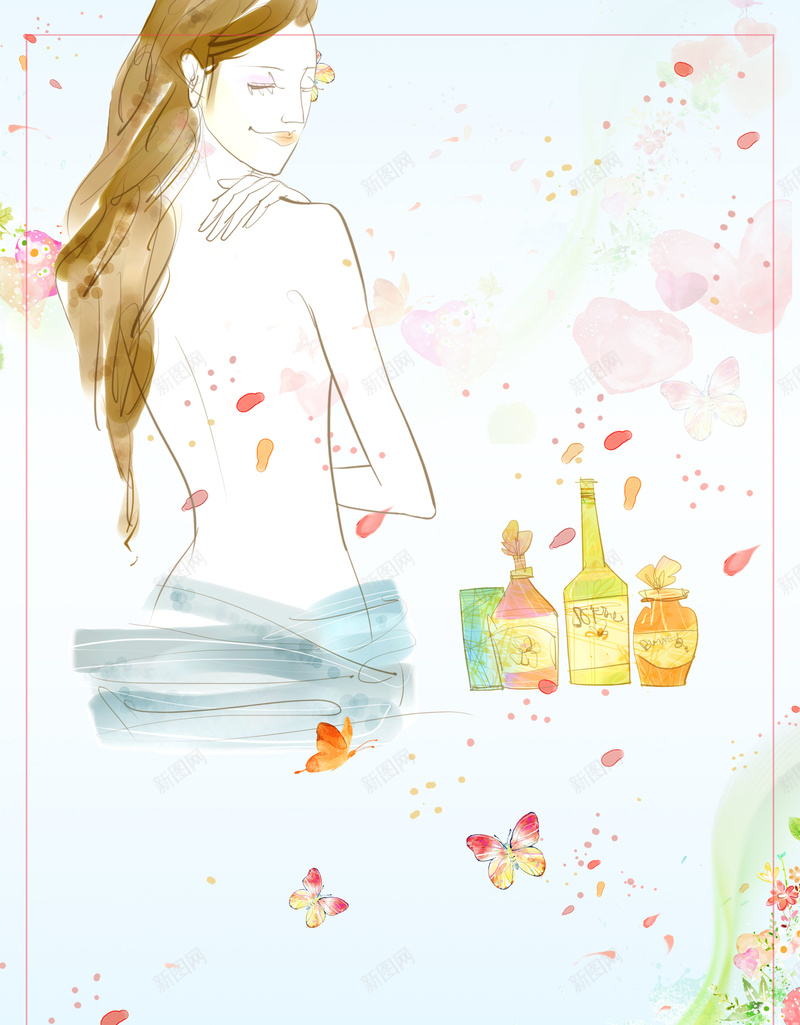 矢量温馨插画沐浴乳海报背景psd设计背景_88icon https://88icon.com 护肤品宣传 护肤品展架 护肤品广告 护肤品海报 沐浴 沐浴乳 沐浴露 清新 简约 美肤 身体乳海报