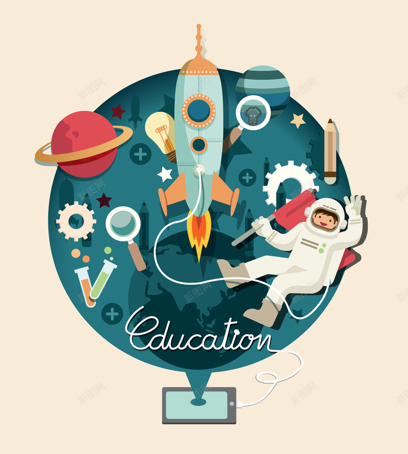 教育信息图矢量图ai设计背景_88icon https://88icon.com 信息图 几何 宇宙 宇航员 扁平 放大镜教育白色 教育 星球 渐变 火箭 铅笔 飞船 矢量图