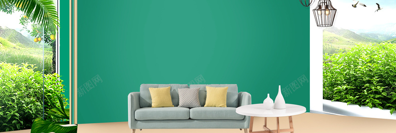 简约绿色家装bannerjpg设计背景_88icon https://88icon.com 促销 客厅 室内设计 家具 家居 家装 椅子 海报 白色 简约 落地灯 装修模板