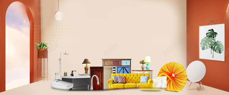 清新简洁风格舒适家居家具促销bannerpsd设计背景_88icon https://88icon.com 大家电 家具 家居 家电 数码 新品促销 洗衣机 电器 空间上新 简约