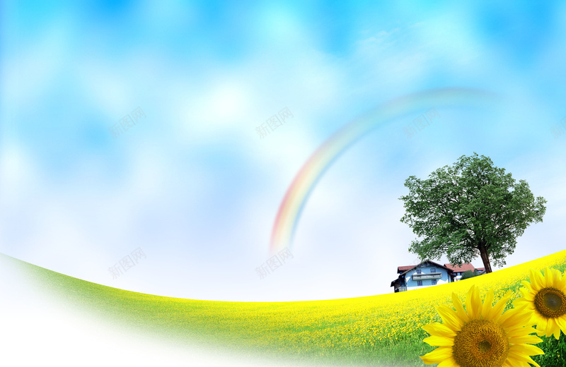 向日葵彩虹桥七彩虹海报背景psd设计背景_88icon https://88icon.com 七彩虹 优美风景 向日葵 太阳花图片下载 彩虹桥 环保节能 自然环境 蓝天白云