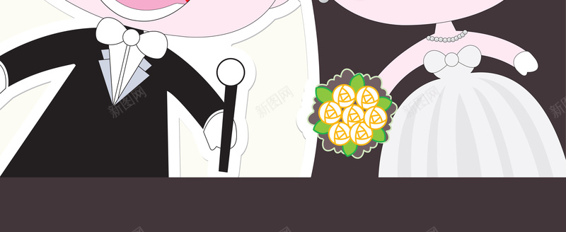 卡通婚礼贺卡展板背景psd_88icon https://88icon.com day wedding 婚礼卡通展板 展板模板 幸福 广告设计模板 新娘 新郎 玫瑰 花纹