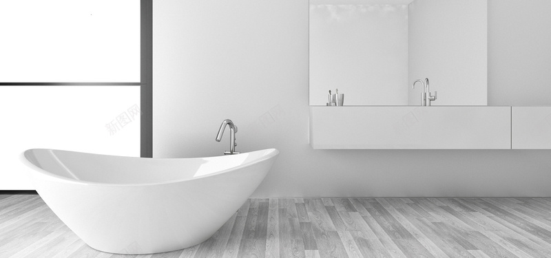 浴缸与洗手台装潢效果jpg设计背景_88icon https://88icon.com 洗手台 浴缸 海报banner 白色 装潢