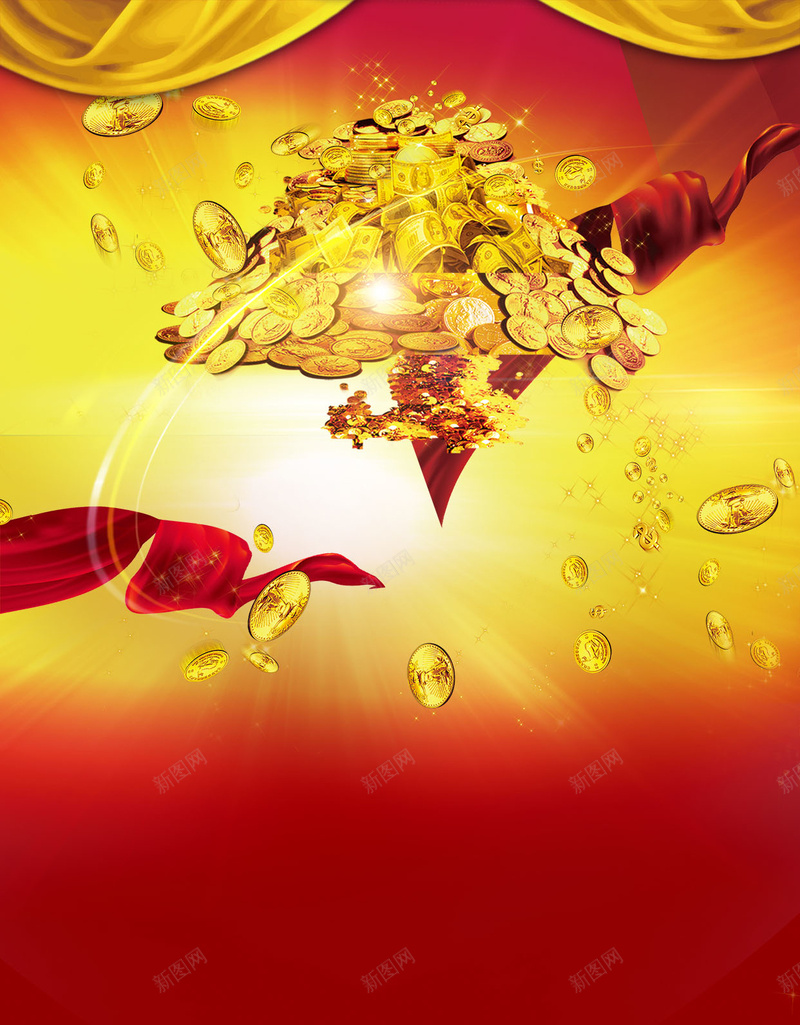 大气招商红色丝绸金币H5背景psd设计背景_88icon https://88icon.com H5背景 丝绸 大气 招商 理财 红绸布 红色 财政 金币 金融
