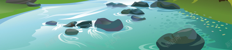 手绘河流大自然动漫情景平面广告jpg设计背景_88icon https://88icon.com 兴趣班 动漫情景 培训班 大自然 山峰 平面广告 手绘 插画 河流 石头 绿树 美术班 蓝天