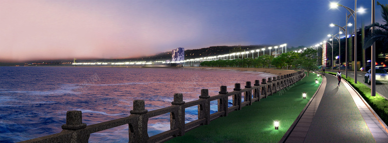 街道banner背景psd_88icon https://88icon.com 城市 摄影 海报banner 海边 海面 灯光 街道 风景
