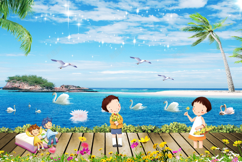 儿童节自然风景草地海报背景psd设计背景_88icon https://88icon.com 书本 儿童节素材 大海 天鹅 女孩 小孩 岛屿 心 椰树 沙滩 男孩 自然风景 草地 莲花 蓝天白云