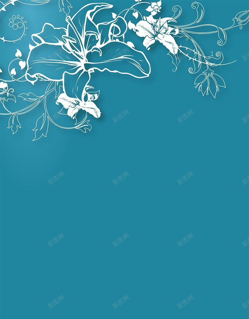 小清新简约白色花草边框H5背景矢量图ai设计背景_88icon https://88icon.com H5背景素材 小清新 白色 简约 线条 花草图案 蓝色背景 边框背景 矢量图