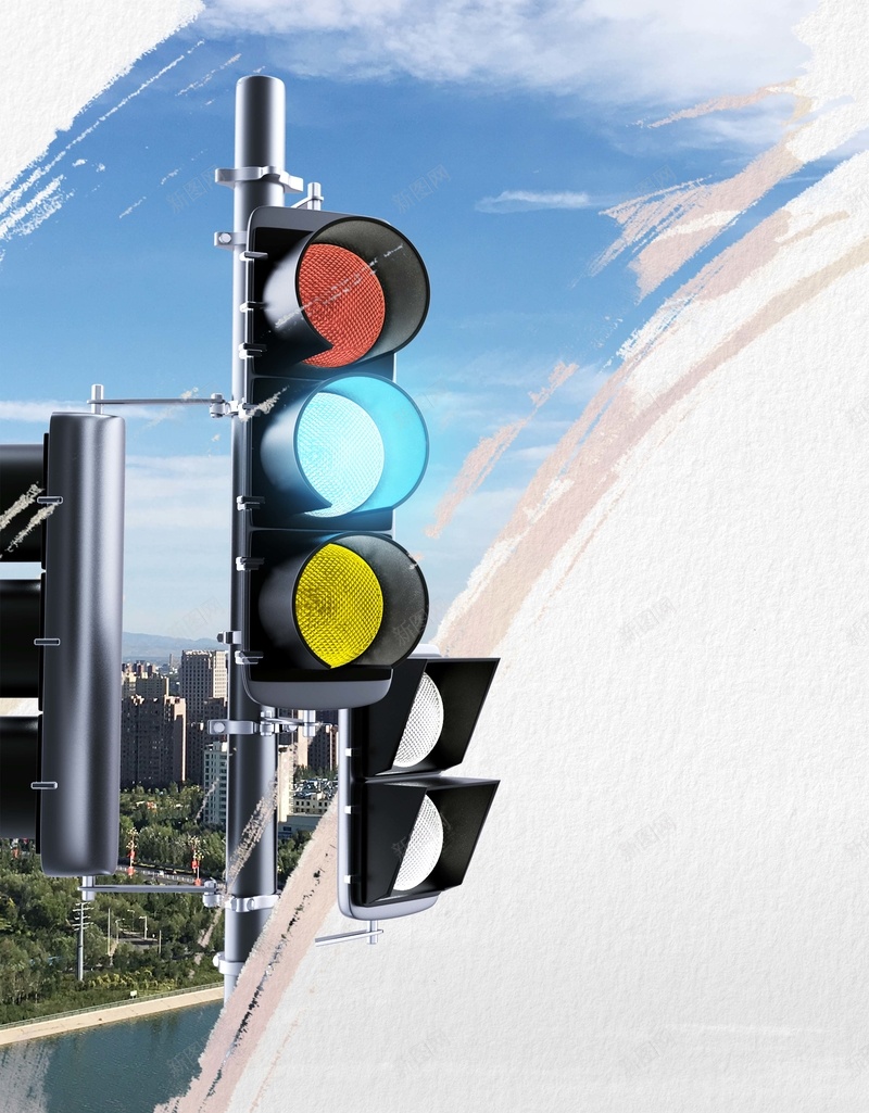 简约交通安全交通信号灯psd设计背景_88icon https://88icon.com 交通 信号灯 公益 出行 城市 安全 文明 简约