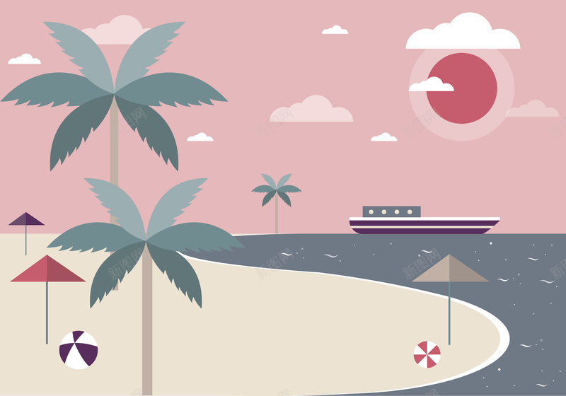 可爱儿童画风格旅游海报展板卡通背景矢量图eps设计背景_88icon https://88icon.com 卡通旅游海报背景素材 唯美 小清新 度假 柔美 沙滩 浪漫 海岛旅游 海盗风情 清新 粉红色 矢量图