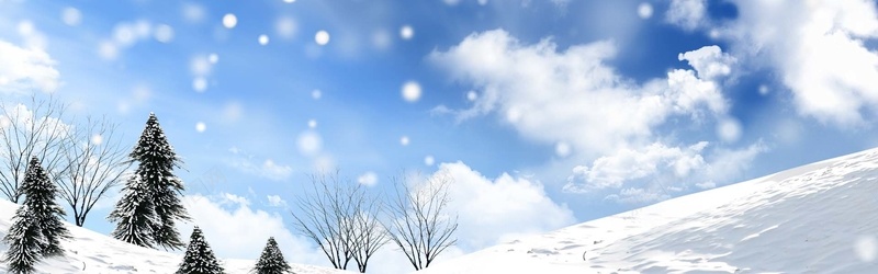 冬天背景bannerpsd_88icon https://88icon.com 摄影 树木 海报banner 蓝天白云 雪地 雪花背景 风景