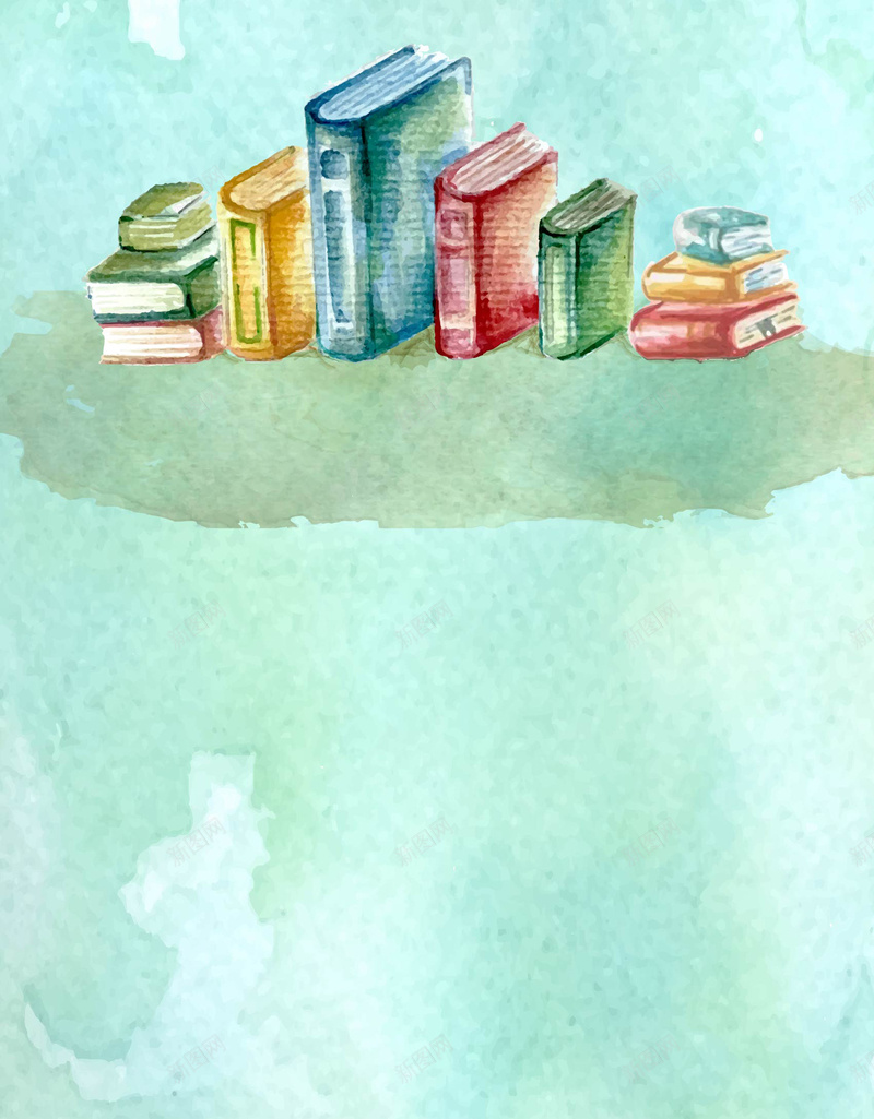 水彩手绘书本海报矢量图ai设计背景_88icon https://88icon.com 书本 手绘 水彩 泼墨 海报 绿色 背景 读书 矢量图