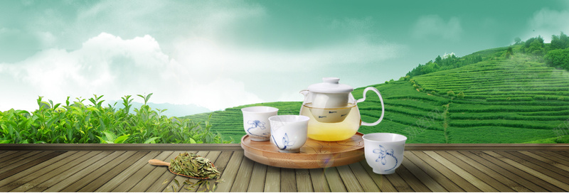 茶海报banner背景psd设计背景_88icon https://88icon.com 摄影 海报banner 海报banner背景 茶 茶具 茶叶 茶园 茶道 蓝天白云 风景