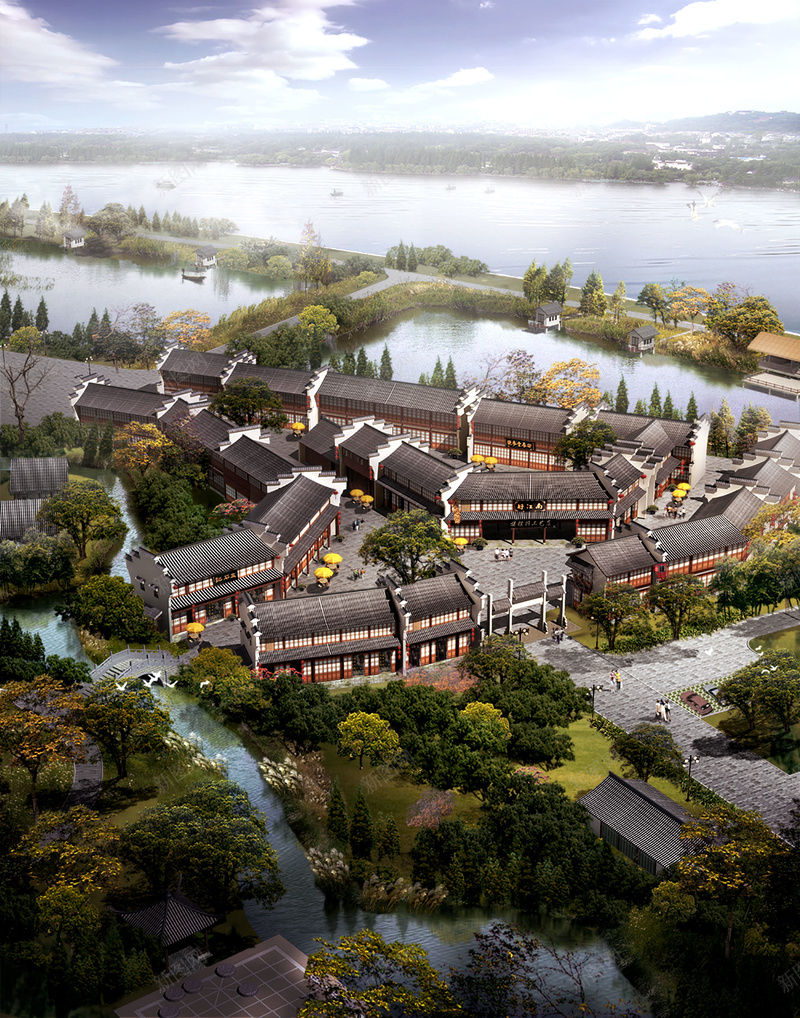 江边古城鸟瞰图背景psd设计背景_88icon https://88icon.com 古典 古城 建筑 效果图 江边 海报 美丽 背景 鸟瞰 鸟瞰图