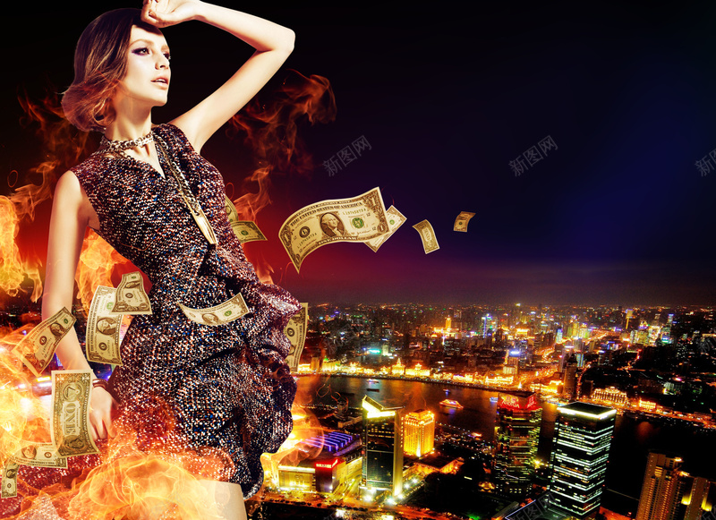 房地产海报背景psd设计背景_88icon https://88icon.com 城市夜景 激情 炫彩 狂欢 美女 金钱