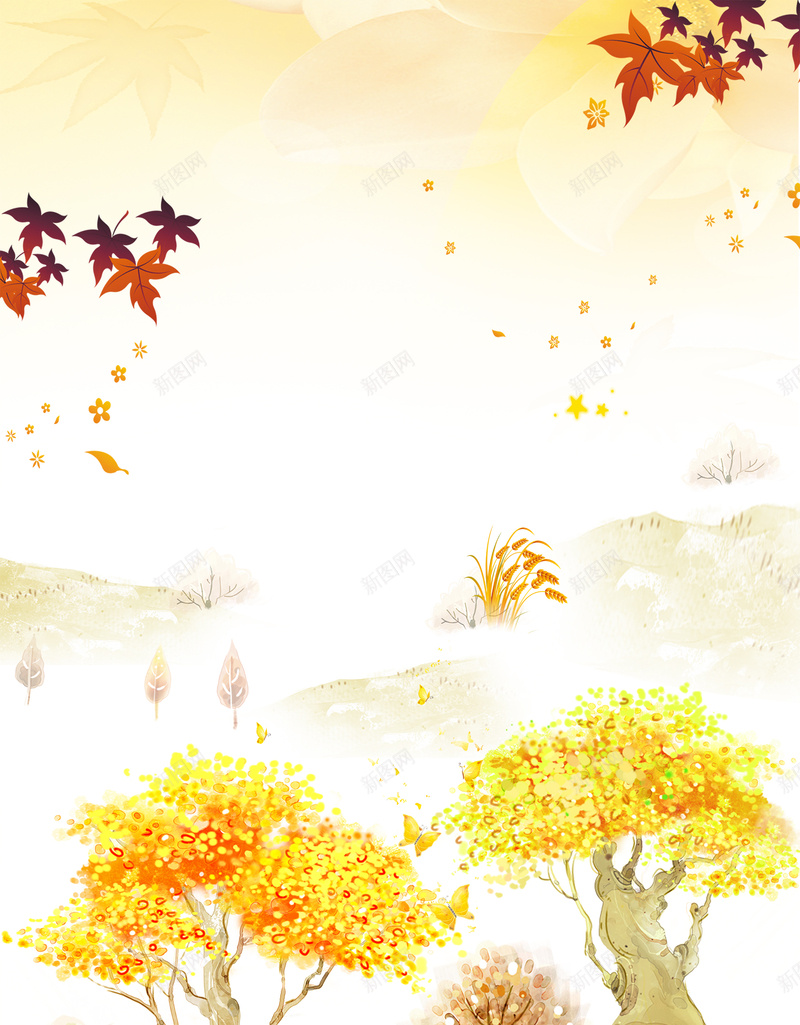 立秋文艺小清新枫树叶黄色背景psd设计背景_88icon https://88icon.com 24节气 24节气海报 农历立秋 农历节气 枫叶 树叶黄 植物 秋天 立秋 立秋节气 银杏叶 黄树叶