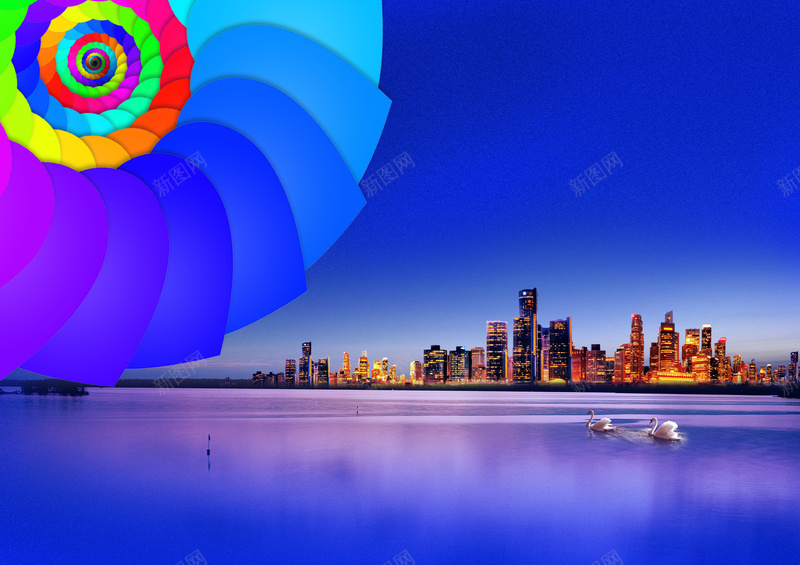 螺旋花纹质感蓝色海报背景psd设计背景_88icon https://88icon.com 城市水平线 天鹅 平静湖面 开盘海报设计 彩色爱心 旋转爱心 螺旋花纹 质感蓝色背景 金色楼房 高端