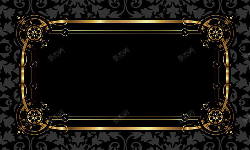 黑色花纹金色边框背景矢量图ai设计背景_88icon https://88icon.com 海报 纹理 背景 质感 金色边框 黑色花纹 矢量图
