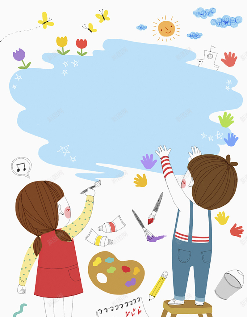手绘卡通人物插画平面广告jpg设计背景_88icon https://88icon.com 兴趣班招生 卡通人物 平面广告 幼儿园 手绘背景 插画 水彩画 绘画美术 美术