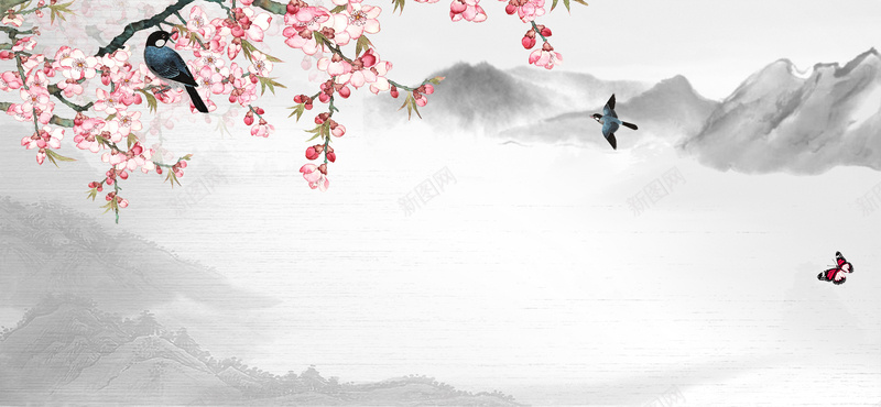 桃花节大山燕子中国风水墨灰色bannerjpg设计背景_88icon https://88icon.com 小清新 广告 文艺 春天 春季 桃花 桃花节 梦幻 水墨 浪漫 燕子 粉色 素材 背景 设计