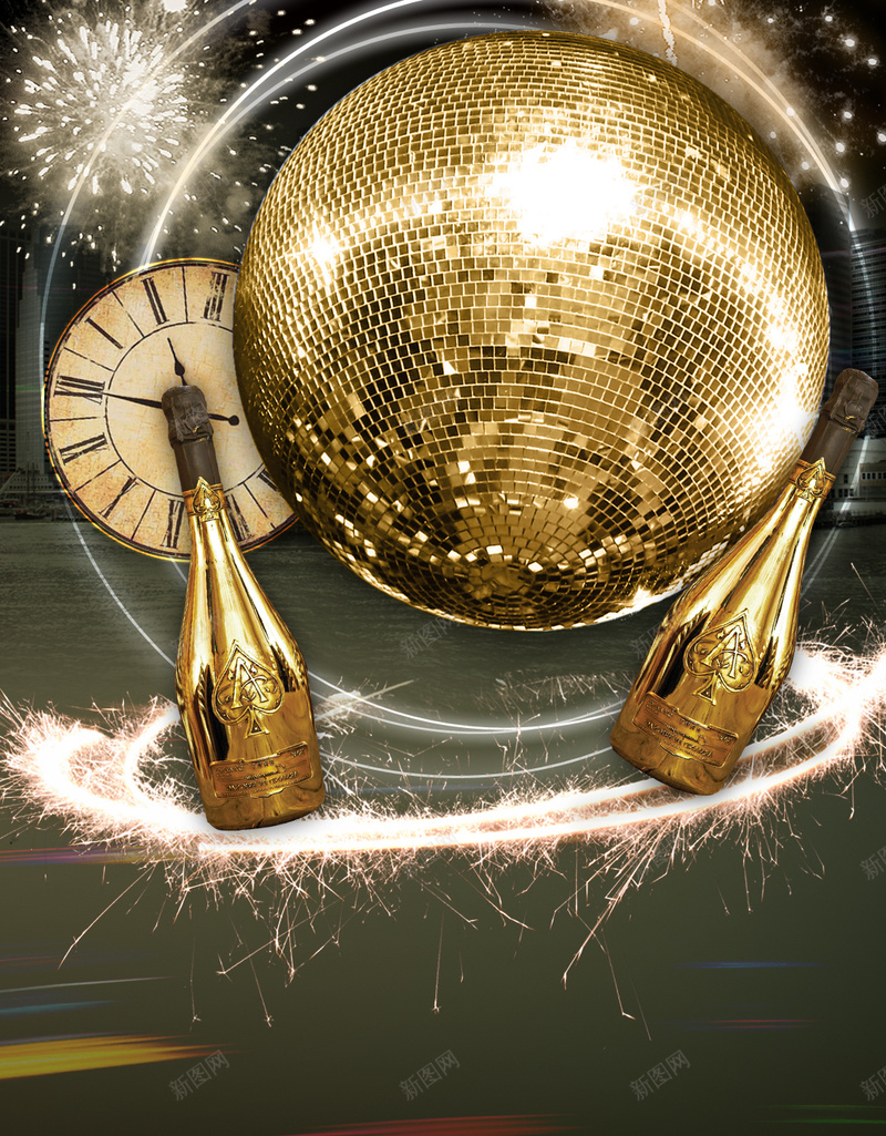 绚丽晚会活动H5背景psd设计背景_88icon https://88icon.com H5背景 新年 晚会活动 生日派对 绚丽 舞会 酒瓶 金球 黑金