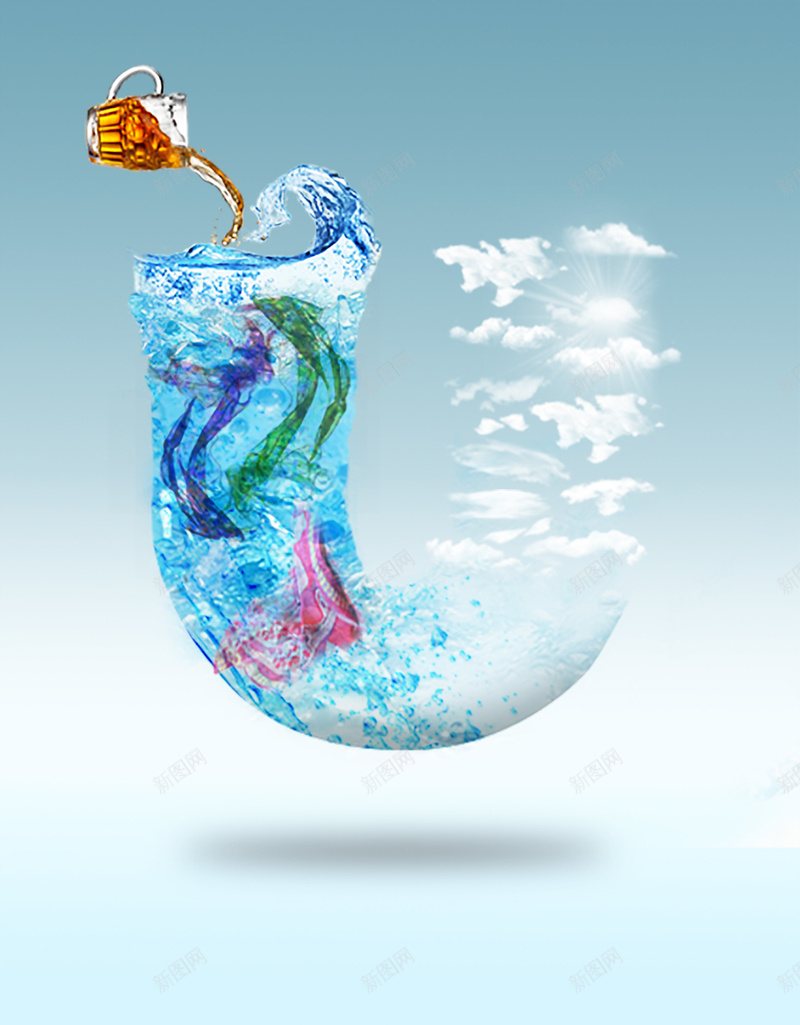 洗衣液广告背景psd设计背景_88icon https://88icon.com 云朵 商业 日化用品 水 洗衣液 海报 背景 衣服 设计