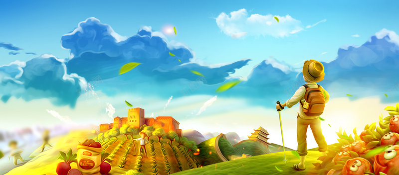 美味水果农场景色蓝色bannerpsd设计背景_88icon https://88icon.com 新品水果上市 水果 水果上市 水果促销 水果品尝 水果展架 水果活动 水果派对 水果海报 海报