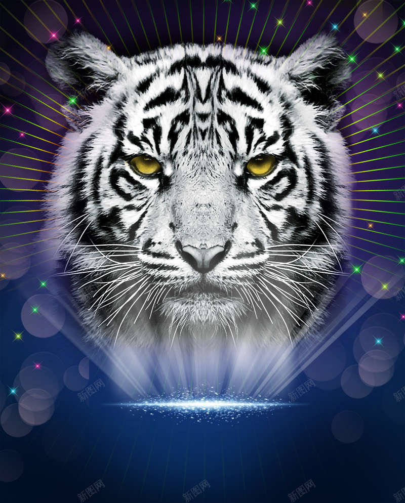 老虎背景psd设计背景_88icon https://88icon.com 光芒 动物 老虎背景 蓝色
