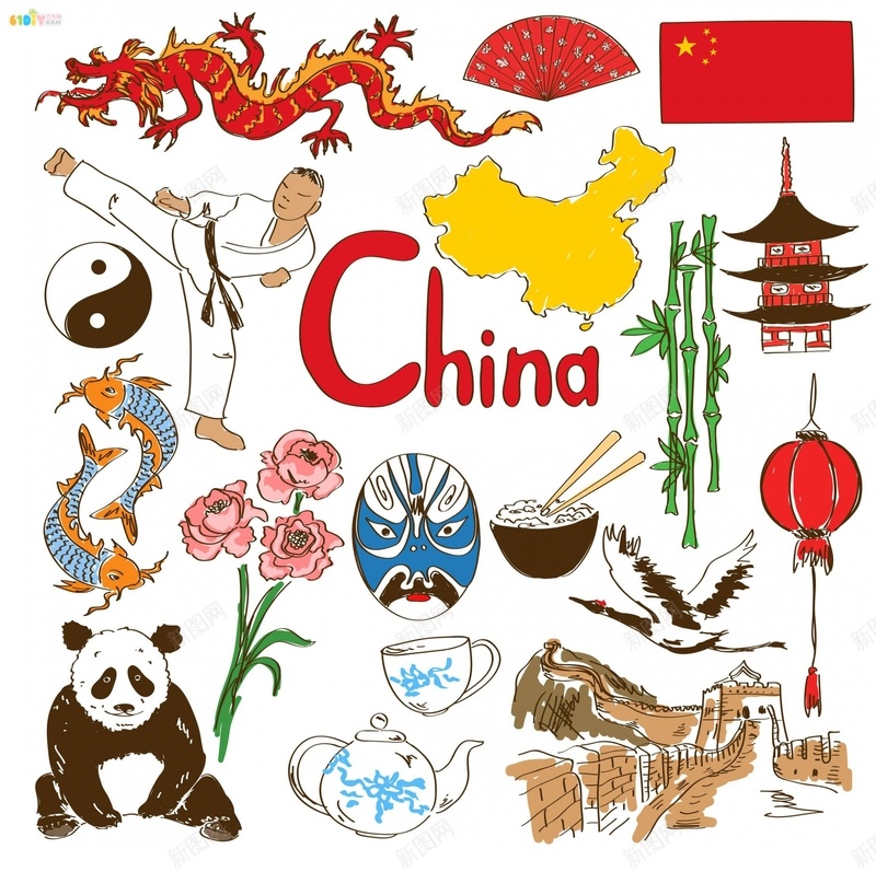 中国文化中国元素背景jpg设计背景_88icon https://88icon.com China 中国元素 中国文化 八卦 功夫 灯笼 熊猫 金鱼 龙