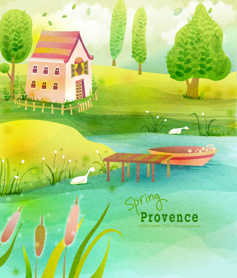 唯美卡通插画背景矢量图ai设计背景_88icon https://88icon.com PPT 作文背景 儿童插画 卡通 底纹背景 底纹边框 房屋围栏 手绘 矢量图 童趣 绿色小清新